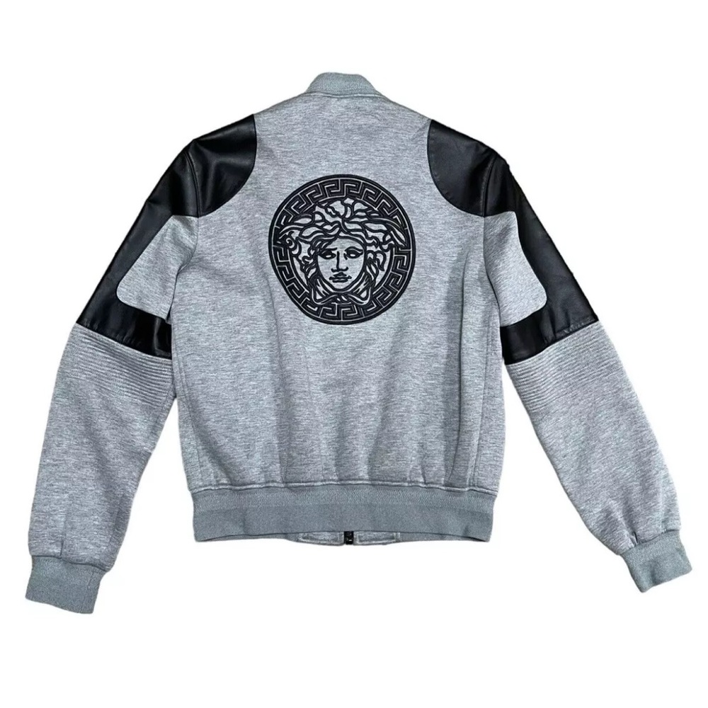 Versace Men’s Leather Trim Medusa Logo Bomber Jacket Size Medium NEW w/Tags